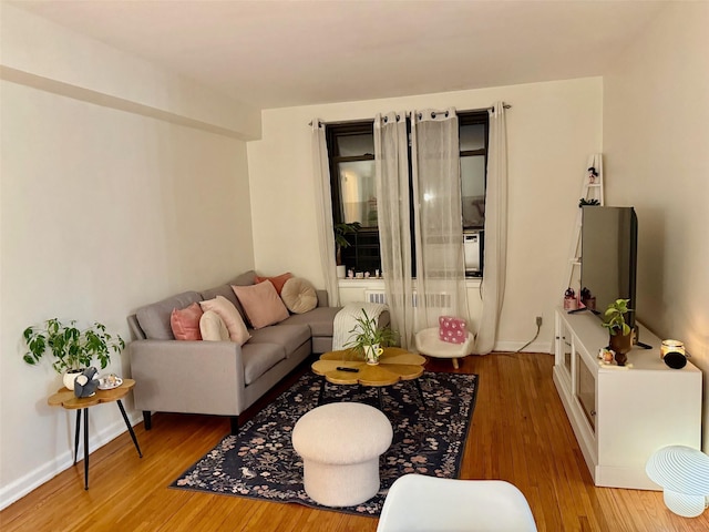 living area featuring wood finished floors and baseboards