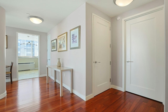 interior space featuring baseboards and dark wood-type flooring