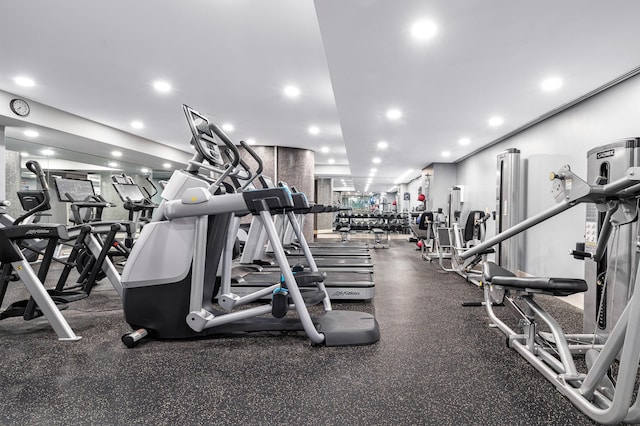 exercise room with recessed lighting