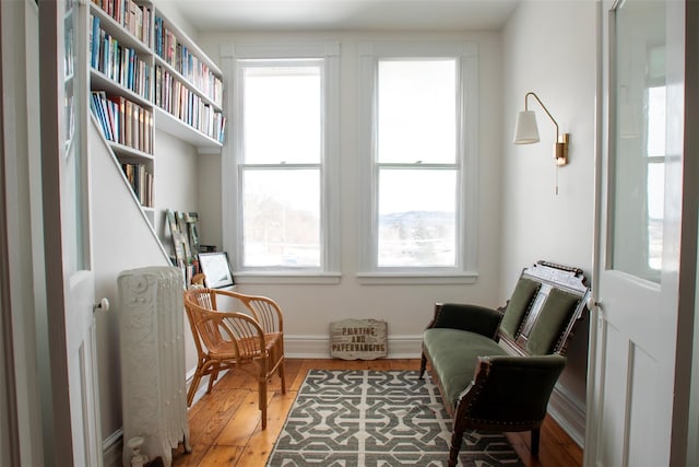 living area featuring baseboards and wood finished floors
