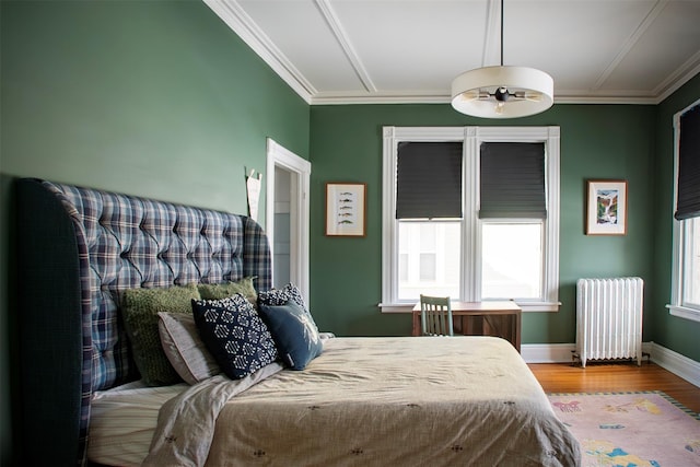 25 Prospect Ave, Catskill, NY 12414 - bedroom with radiator heating unit, ornamental molding, wood finished floors, and baseboards