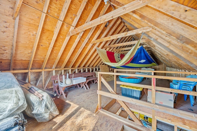 view of unfinished attic