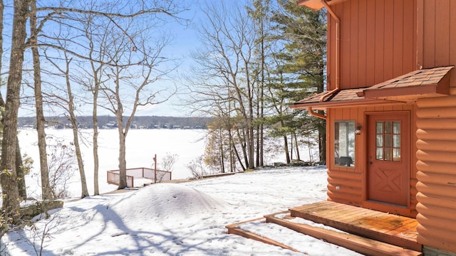 view of yard covered in snow