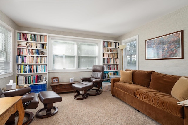 living area with carpet flooring