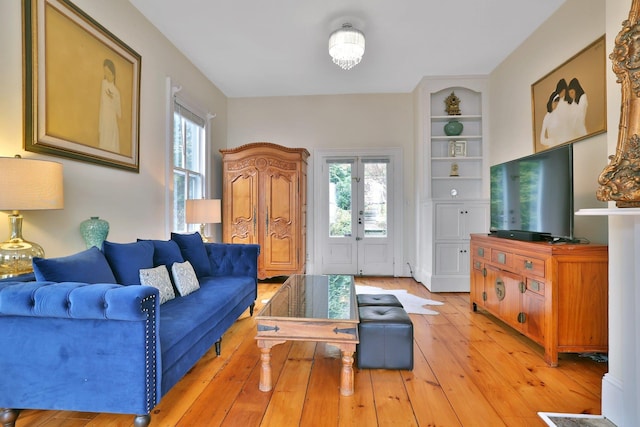 living area with a wealth of natural light and light wood-style floors