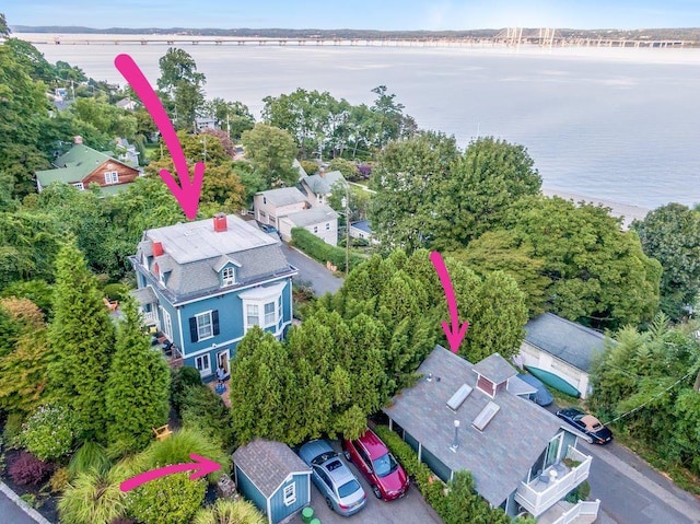 aerial view with a water view