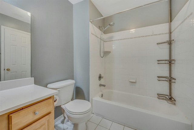 full bathroom featuring shower / bathtub combination, tile patterned flooring, vanity, and toilet