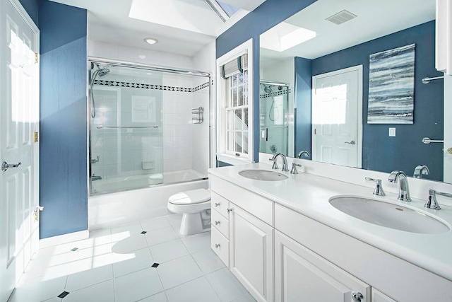 full bathroom with toilet, visible vents, a sink, and tile patterned floors