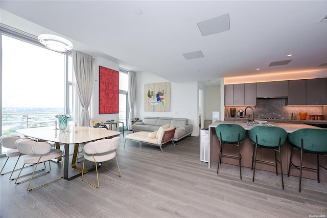 dining room with light wood-type flooring, visible vents, and a wealth of natural light