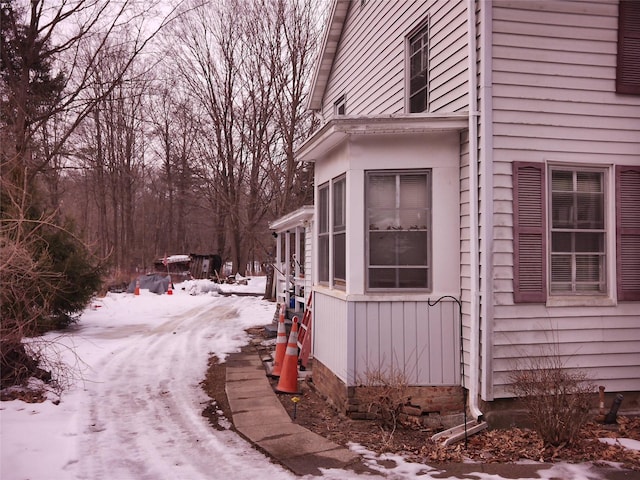 view of snow covered exterior