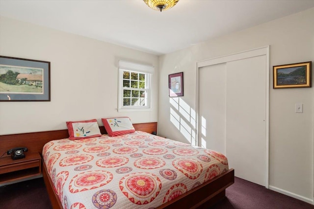 bedroom featuring carpet and a closet