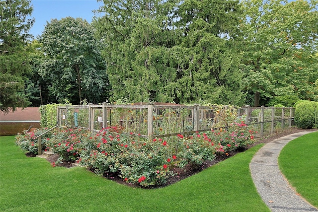 view of yard with a garden and fence