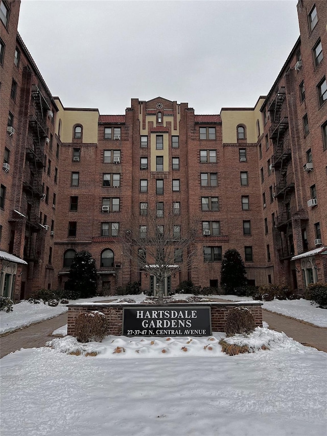 view of snow covered property