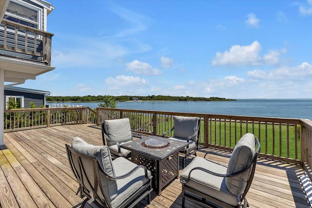 deck with a water view