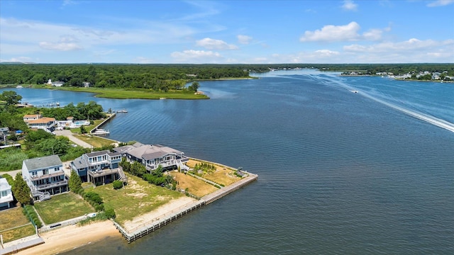 drone / aerial view featuring a water view