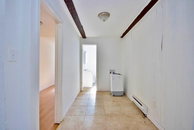 5 Plank Rd, Mongaup Valley, NY 12762 - corridor with light tile patterned floors, beamed ceiling, and baseboard heating
