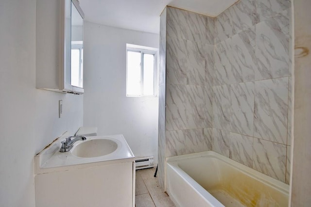5 Plank Rd, Mongaup Valley, NY 12762 - bathroom with tile patterned floors, vanity, and a baseboard radiator