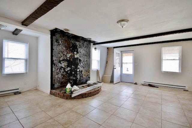 5 Plank Rd, Mongaup Valley, NY 12762 - living room with a baseboard radiator and light tile patterned floors