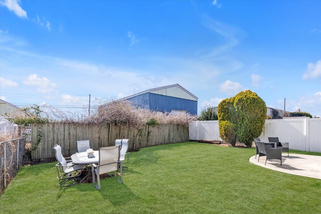 view of yard featuring a patio area and a fenced backyard