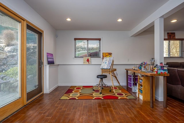 rec room with recessed lighting, baseboards, and wood finished floors