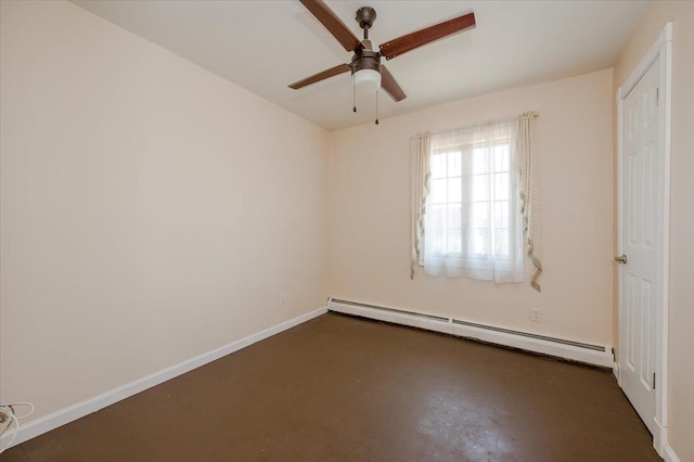 101 Jetmore Pl, Massapequa, NY 11758 - unfurnished bedroom with baseboards, a ceiling fan, a baseboard heating unit, and finished concrete floors