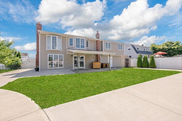101 Jetmore Pl, Massapequa, NY 11758 - back of house featuring a lawn, fence, a chimney, and a gate