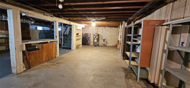 unfinished basement with water heater