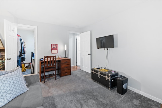 interior space with carpet and baseboards