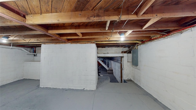 unfinished basement with electric panel