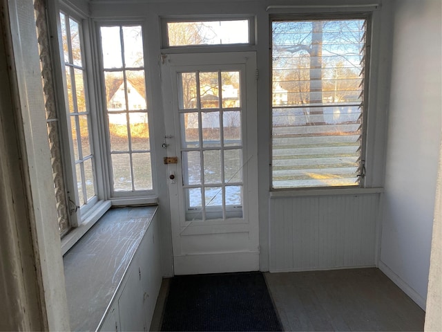 doorway to outside featuring plenty of natural light and wood finished floors