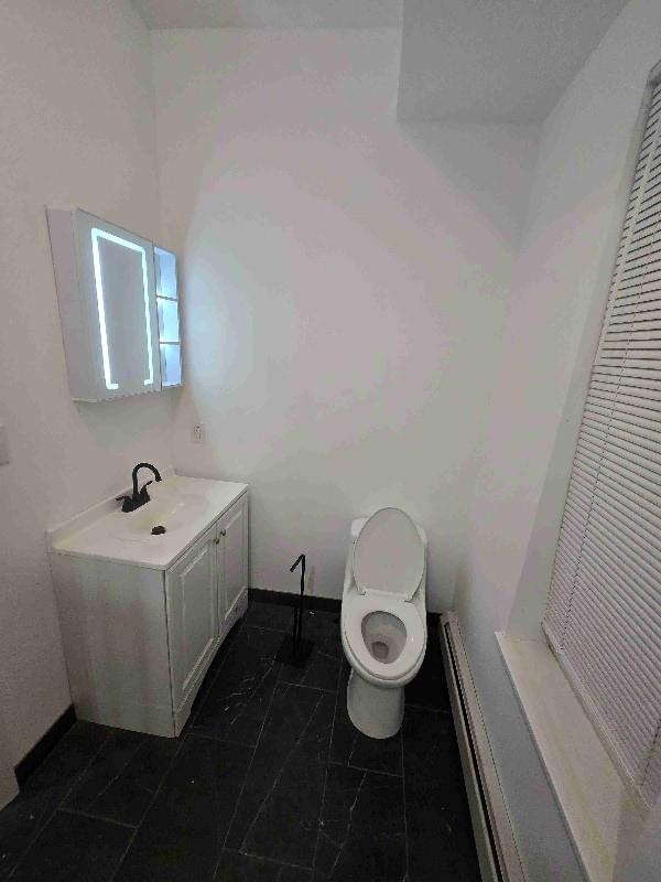 52 Lander St, Newburgh, NY 12550 - bathroom featuring baseboards, toilet, and vanity