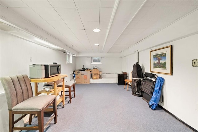 interior space with carpet floors and recessed lighting