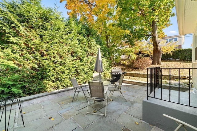 view of patio featuring a grill and outdoor dining area