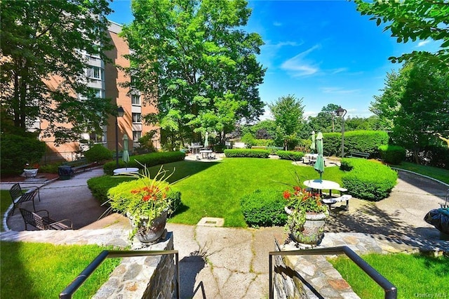 view of community featuring a lawn