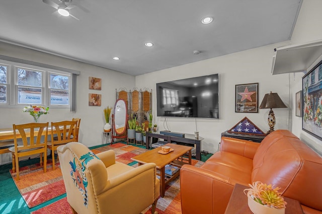 living area with recessed lighting