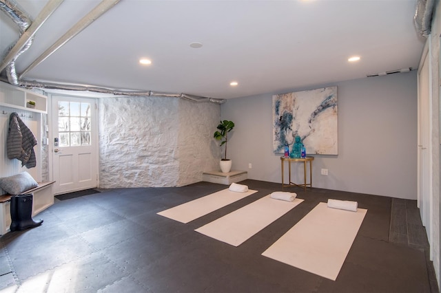 basement with recessed lighting