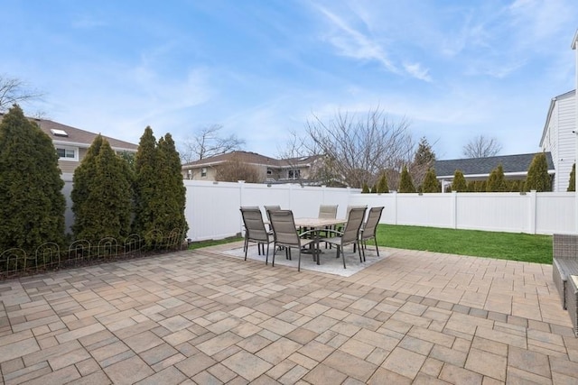 view of patio / terrace featuring outdoor dining space and a fenced backyard