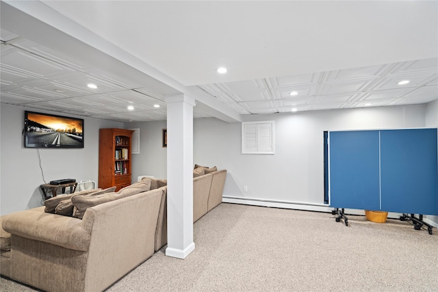 interior space featuring carpet, baseboards, and recessed lighting