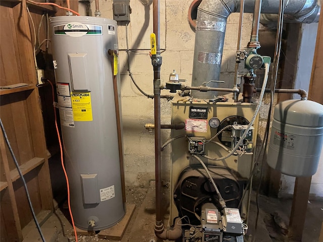 utility room featuring a heating unit and electric water heater