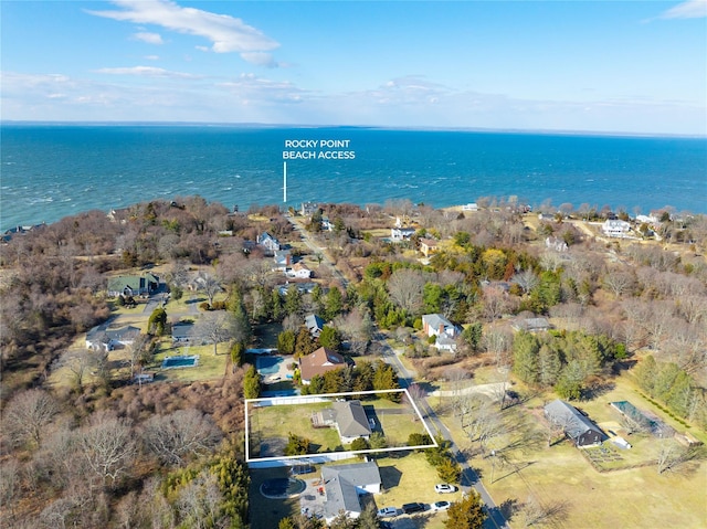 4645 Rocky Point Rd, East Marion, NY 11939 - aerial overview of property's location featuring a large body of water and property boundaries highlighted