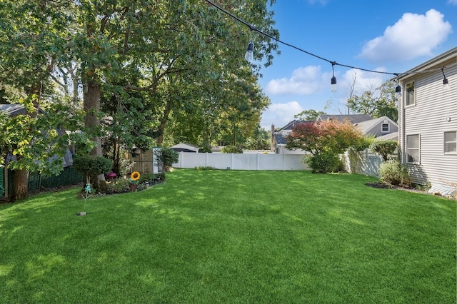 view of yard with a fenced backyard