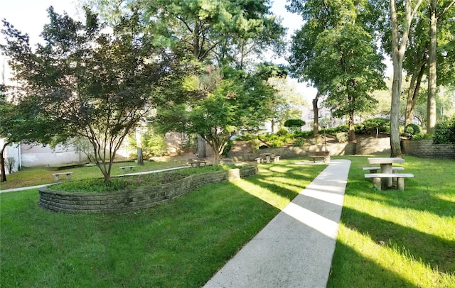 view of property's community featuring a lawn