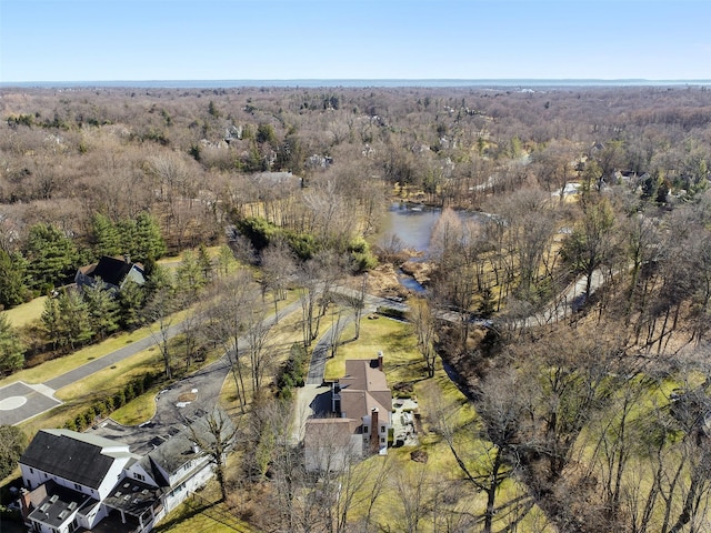 drone / aerial view with a forest view