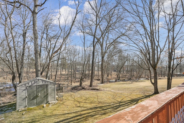 view of yard featuring an outbuilding and a storage shed