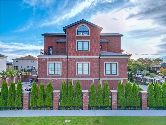 exterior space with brick siding