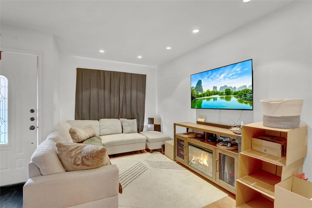 living room featuring wood finished floors and recessed lighting