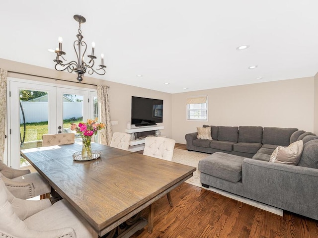 16 Joan Dr, Yonkers, NY 10704 - dining room featuring a chandelier, wood finished floors, french doors, and recessed lighting