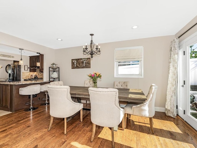 16 Joan Dr, Yonkers, NY 10704 - dining room featuring wood finished floors, a chandelier, recessed lighting, and baseboards