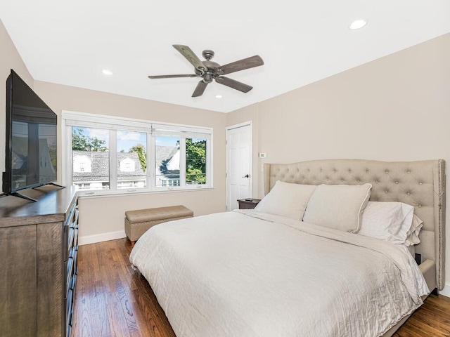 16 Joan Dr, Yonkers, NY 10704 - bedroom with dark wood finished floors, recessed lighting, baseboards, and ceiling fan