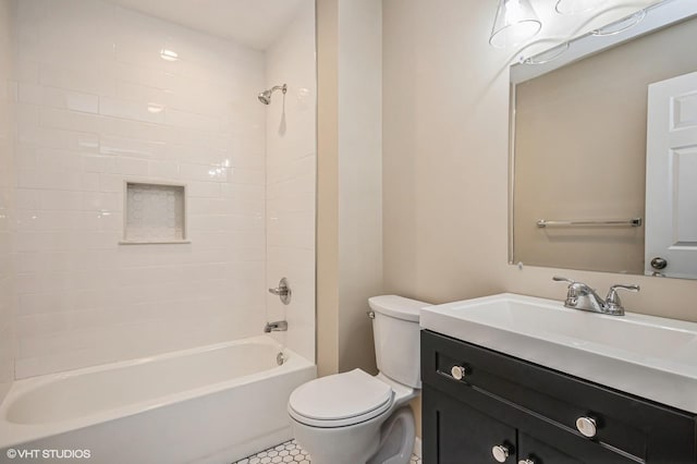 full bathroom with shower / bathing tub combination, vanity, and toilet